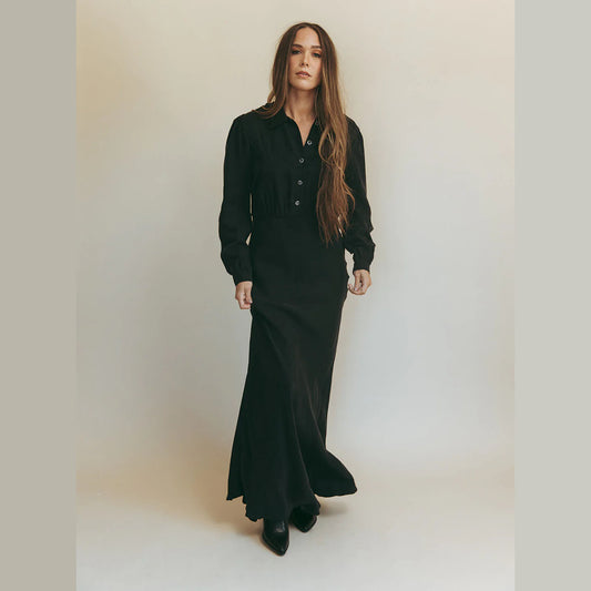 Dahlia Dress in Washed Black by Folk Saint