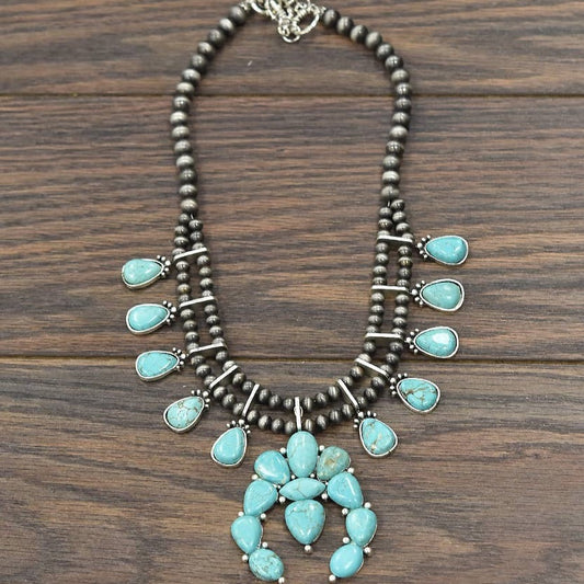 Handmade Squash Blossom Turquoise Necklace