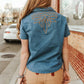 Dark Wash Stretch Denim Pearl Snap Boot-stitch Top