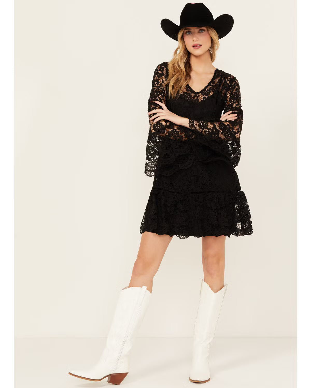 Women's Scully Lace Long Sleeve Mini Dress in Black