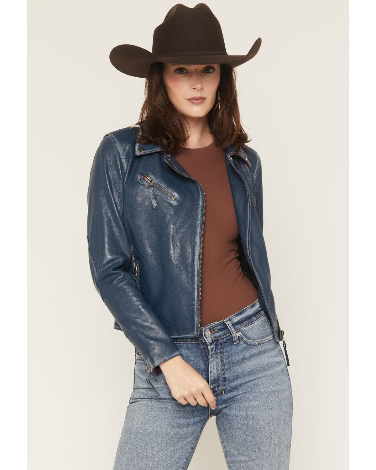 Christy Star Leather Jacket by Mauritius in Americana Blue