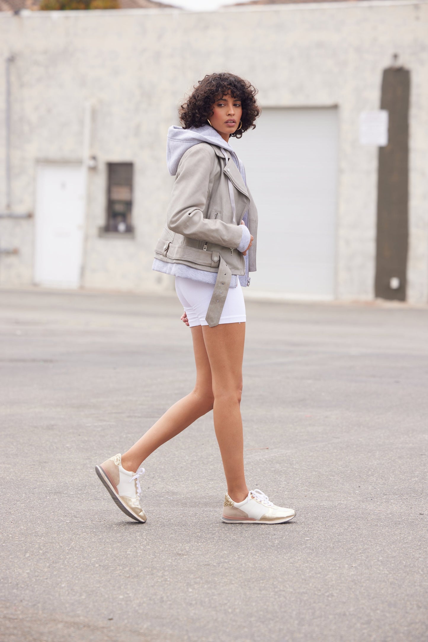Freda RF Leather Jacket, Silver Grey