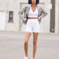 Freda RF Leather Jacket, Silver Grey