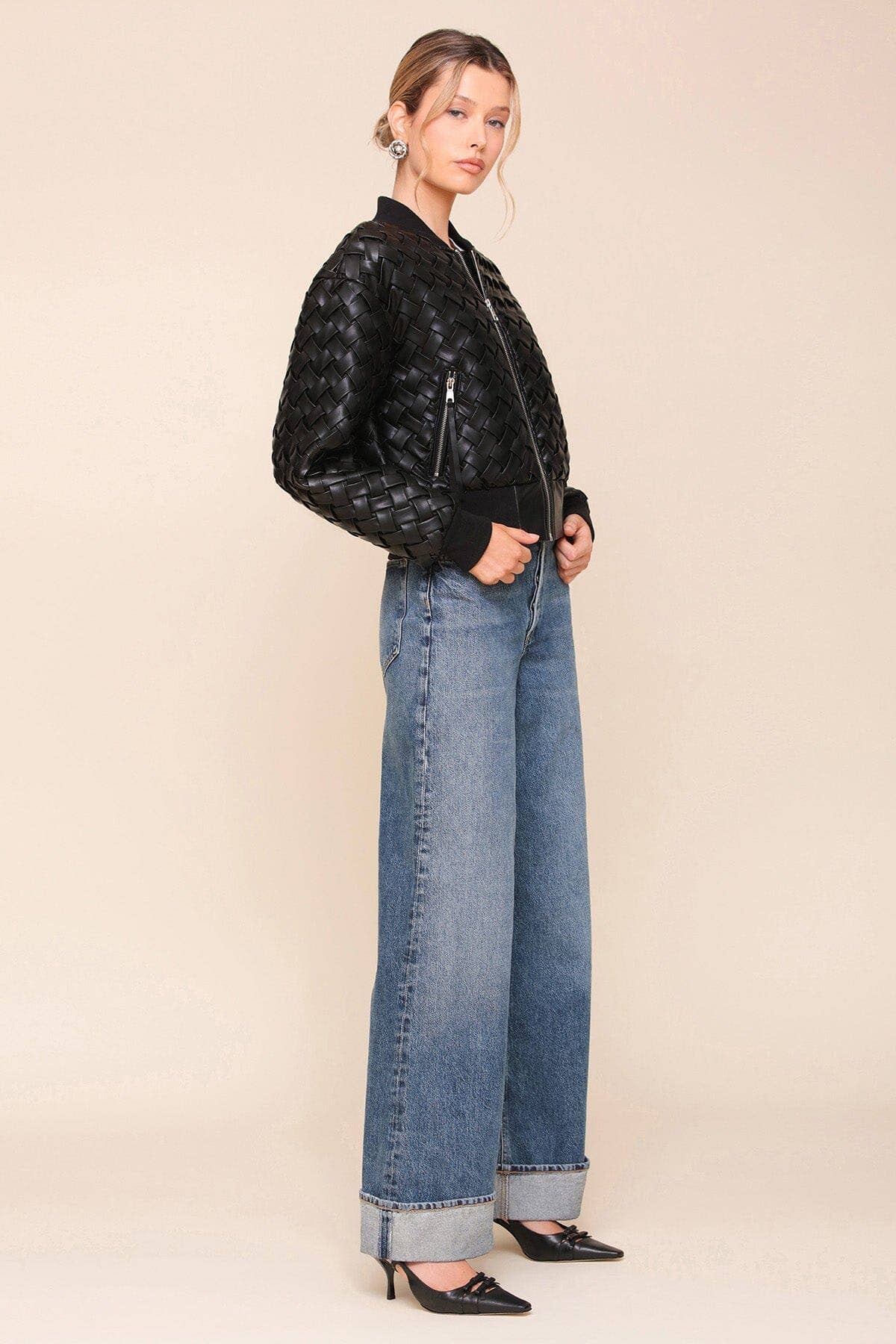 Woven Faux-Ever Leather™ Bomber Jacket - Black