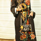 Black National Rodeo Horse Rose Printed Button Down Maxi Shirt Dress