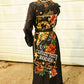 Black National Rodeo Horse Rose Printed Button Down Maxi Shirt Dress