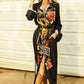 Black National Rodeo Horse Rose Printed Button Down Maxi Shirt Dress