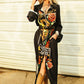 Black National Rodeo Horse Rose Printed Button Down Maxi Shirt Dress