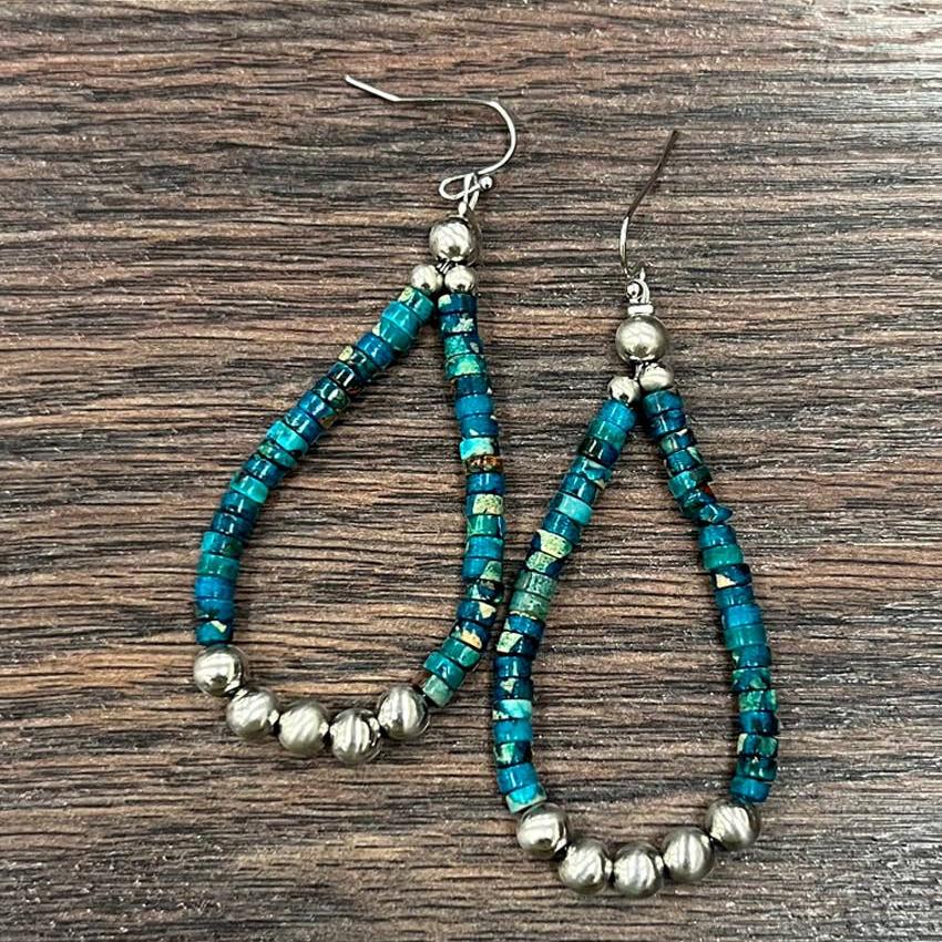 Handmade Silver Beads and Turquoise Gemstone Earrings