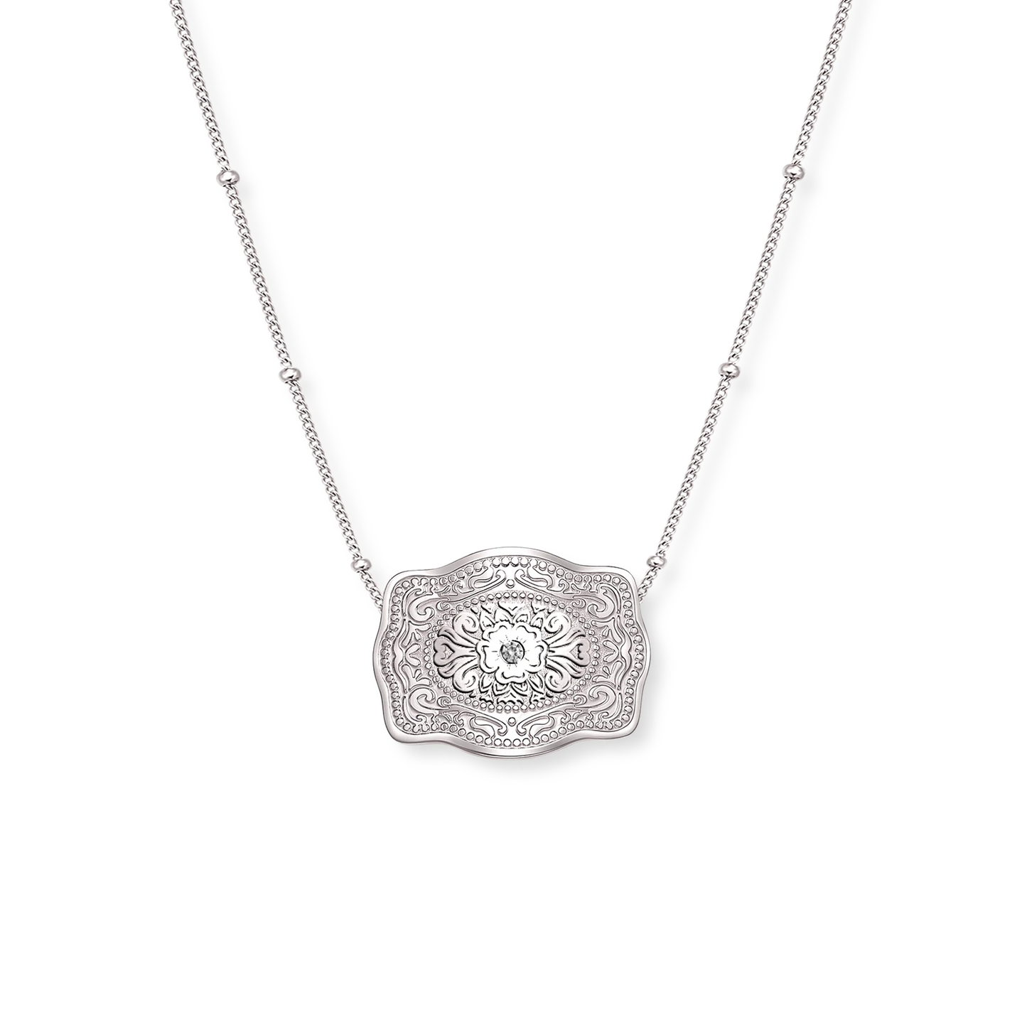 Mini Belt Buckle Necklace (Amelia Rose) Silver by Spurwest