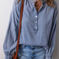 Frilled Raw Hem Half Buttoned Denim Top