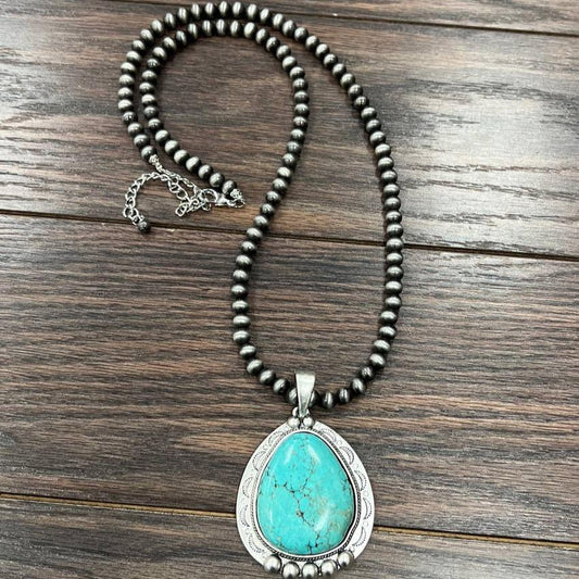 Large Turquoise & Silver Bead Necklace