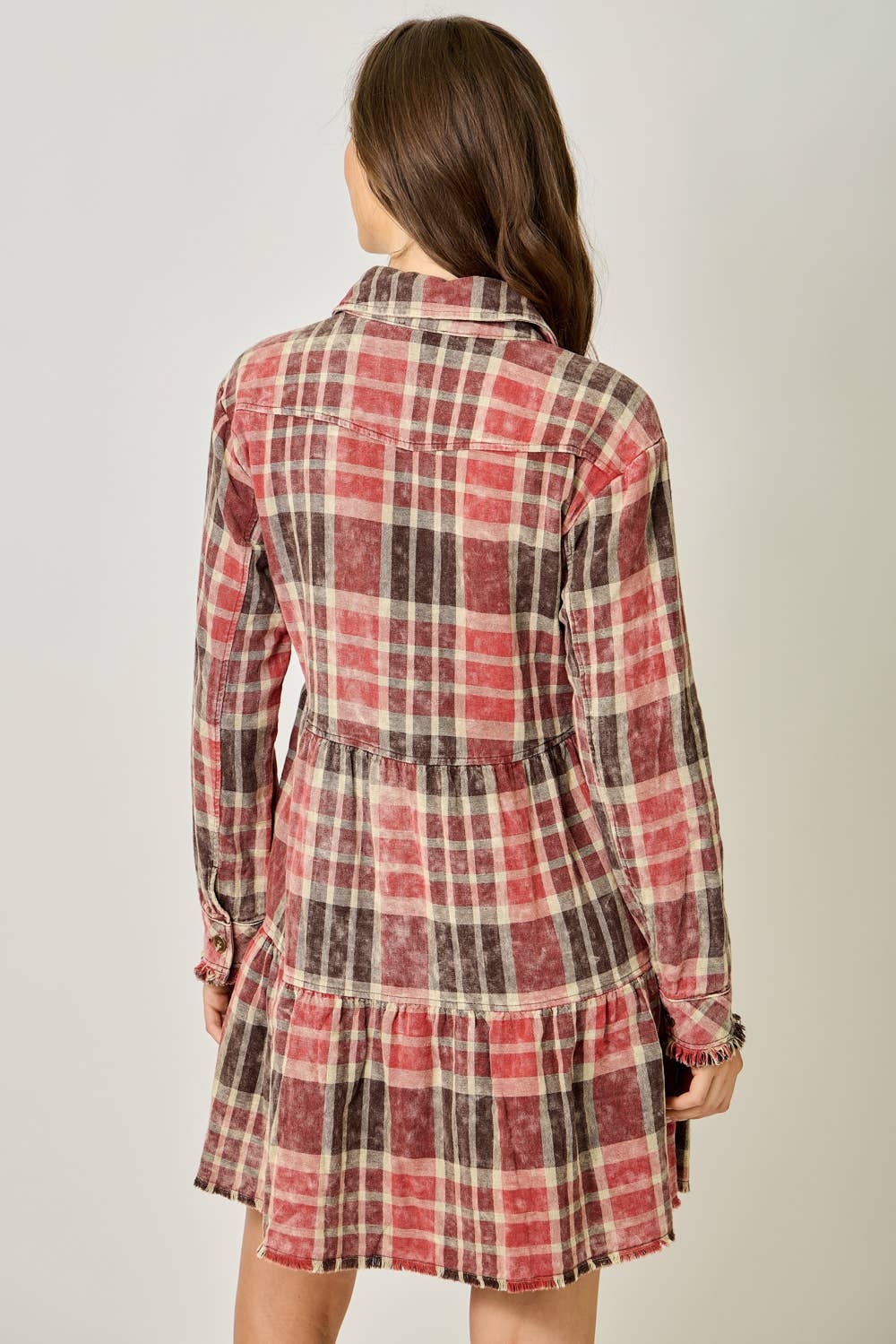 Acid Washed Tiered Coat Dress