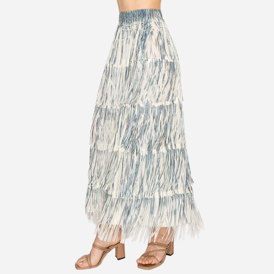Layered Fringe Tiered Maxi Skirt
