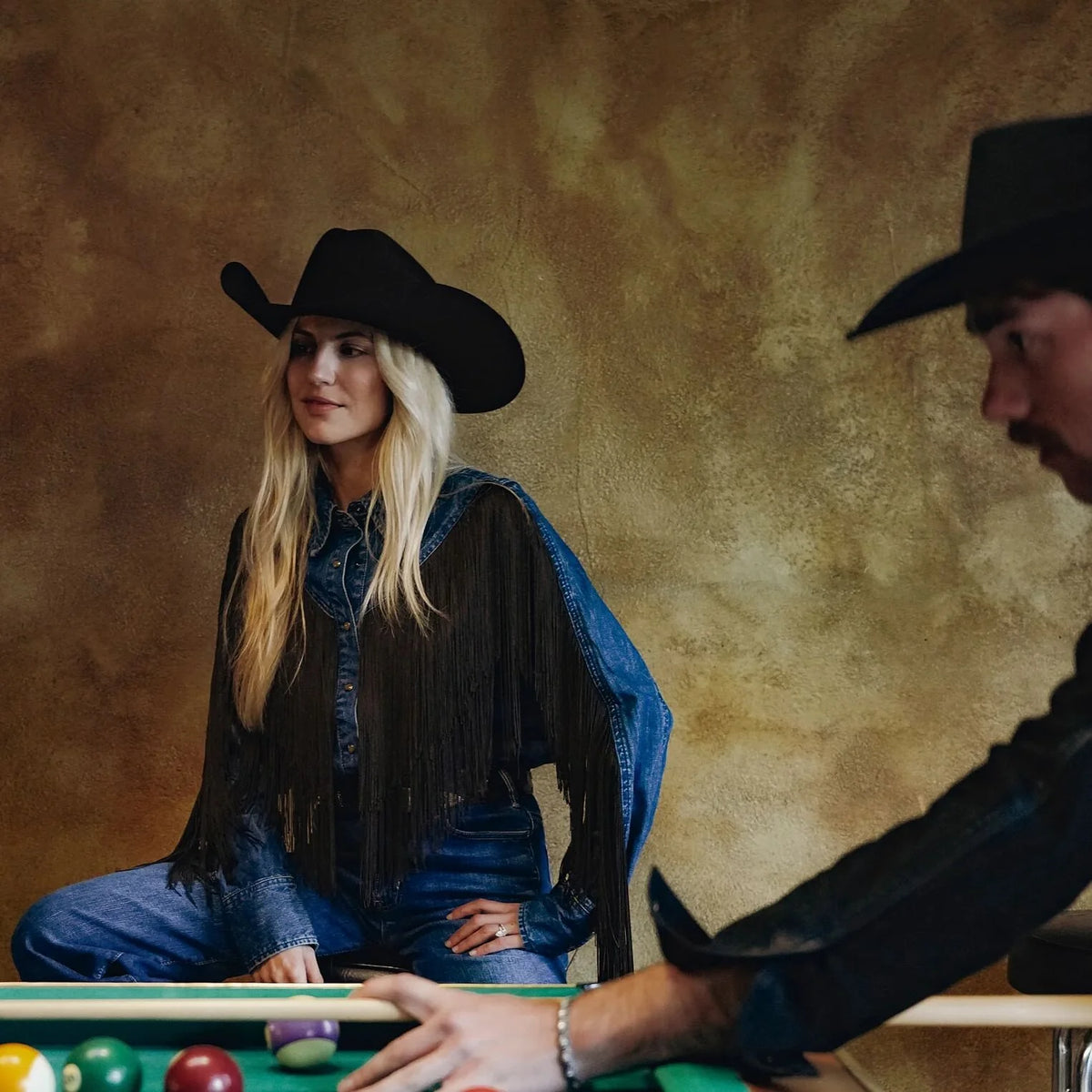 Stetson Fringe Denim Western Shirt Womens