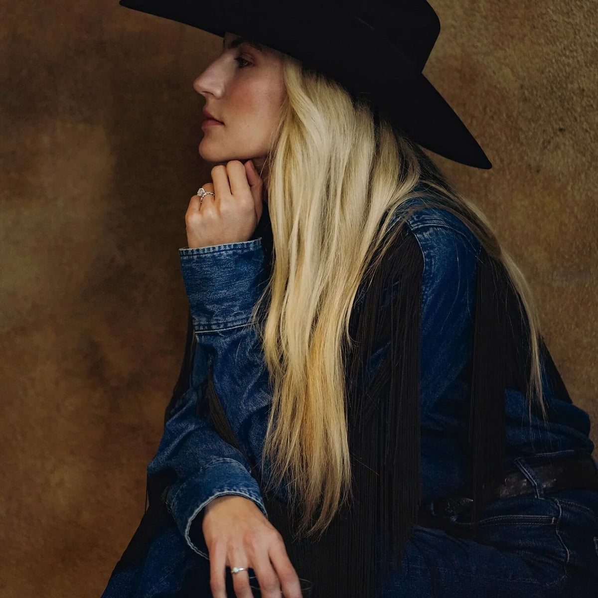 Stetson Fringe Denim Western Shirt Womens