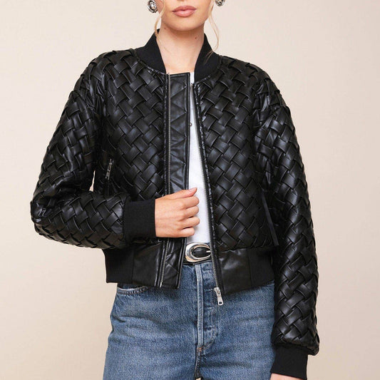 Woven Faux-Ever Leather™ Bomber Jacket - Black