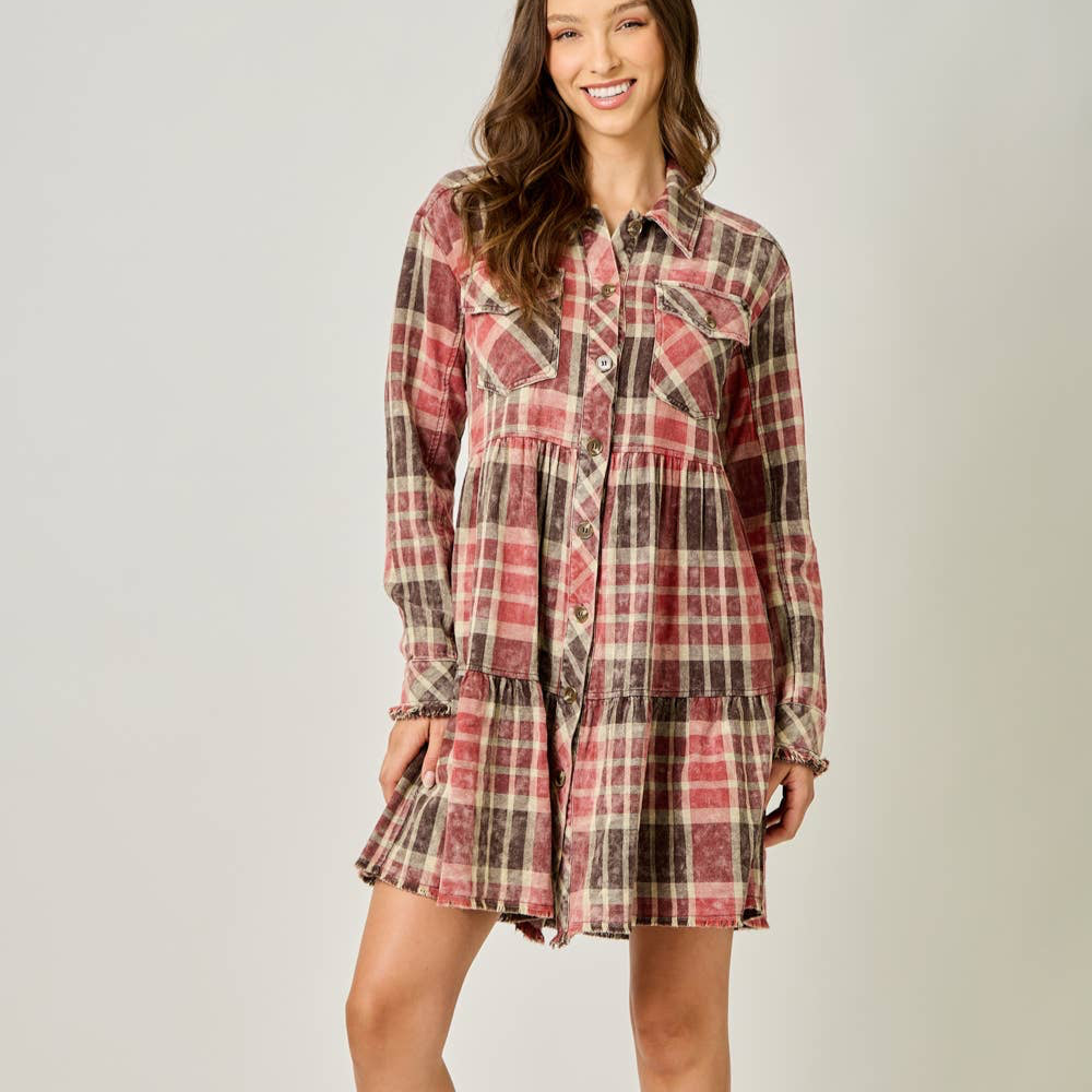Acid Washed Tiered Coat Dress