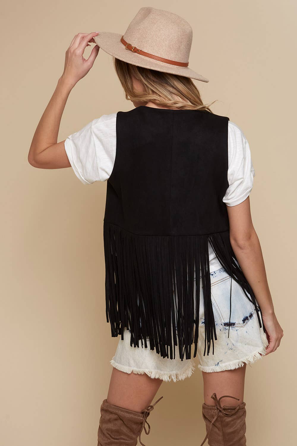 Black Western Faux Suede Fringe Vest for Cowgirls