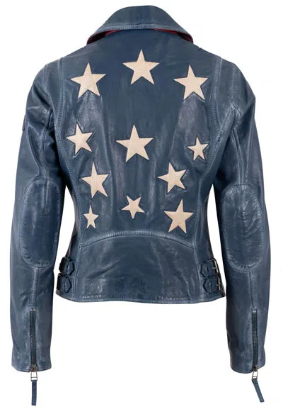 Christy Star Leather Jacket by Mauritius in Americana Blue