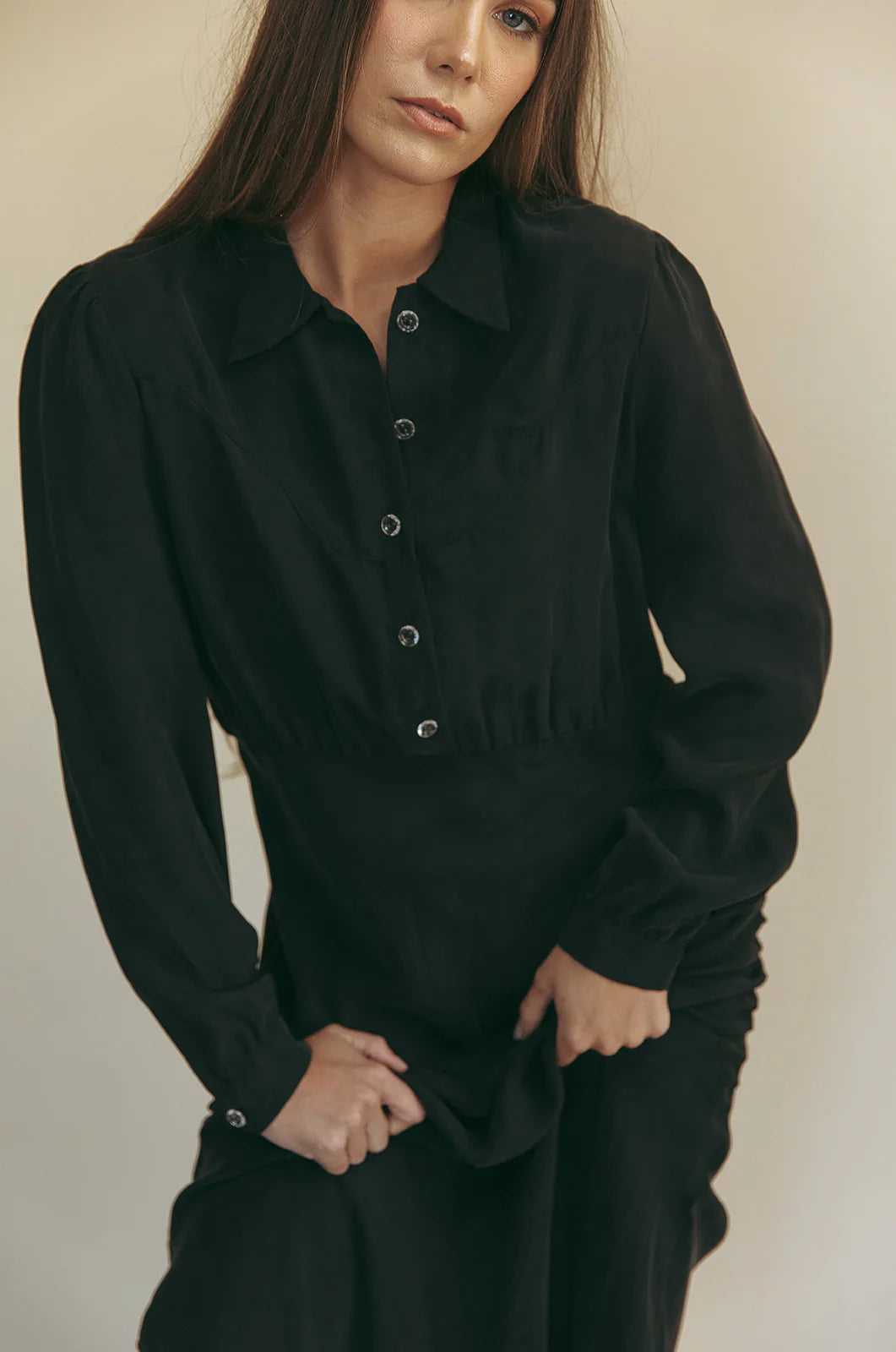 Dahlia Dress in Washed Black by Folk Saint