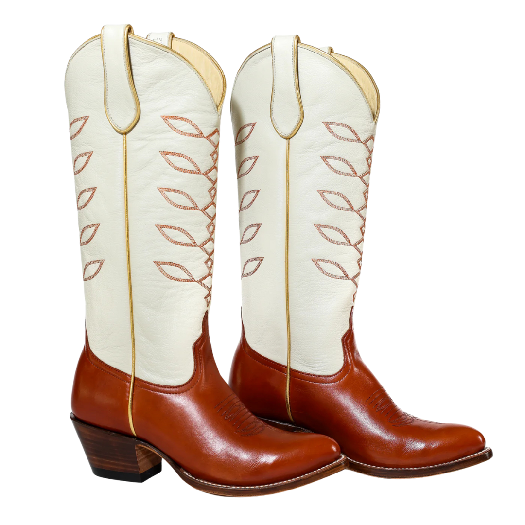 White & brown leather cowboy boots