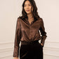 Léa Shiny Metallic Button Up Shirt in Brown