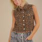 Leopard Printed Collared Casual Vest