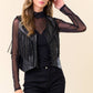 Black Faux Leather Sparkle Fringe Vest