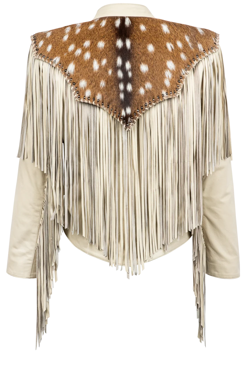 Axis Deer Palomino With Fringe Ivory Leather Jacket