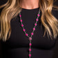 Dainty Silver Oval Pink Concho Lariat Style Necklace