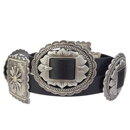 Western Alternating Concho Belt in Genuine Cowhide Leather