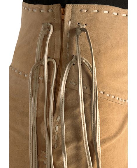 Long Suede Fringe Skirt by Scully in Old Rust