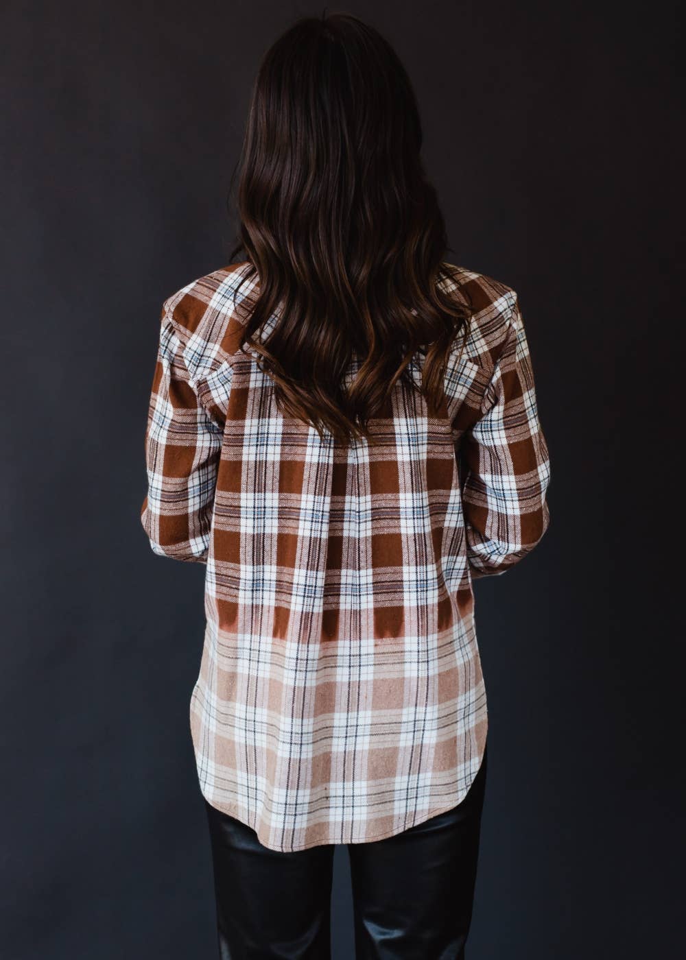 Brown, Black, Blue & White Plaid Flannel Shirt for Cowgirls