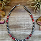 19 inch 8 mm Sterling Silver Pearls necklace with Red Spiny