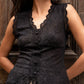 Lace Sleeveless V Neck Top in Black