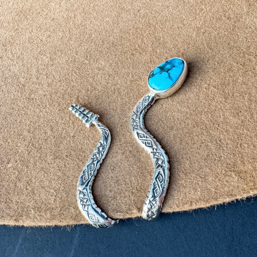 Silver & Turquoise Brim Biter by Hallett Peak - Snake