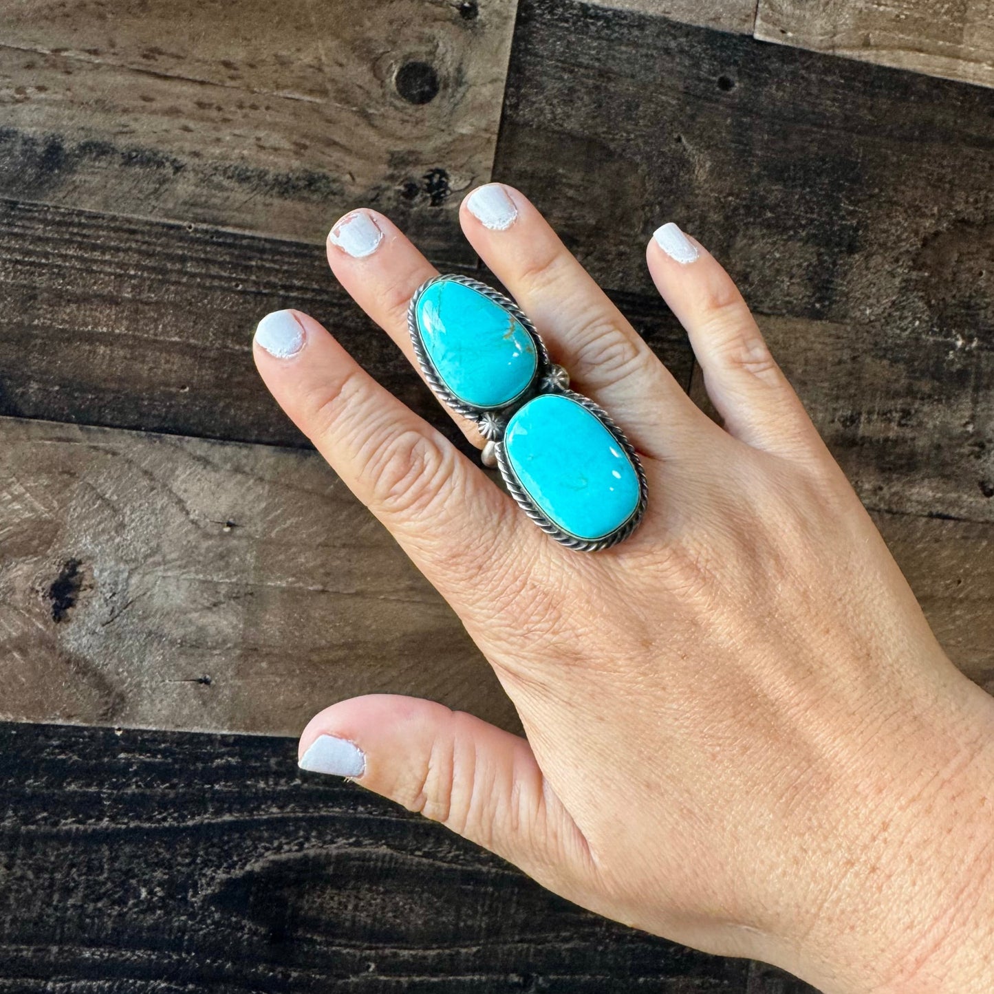 2 Stone - adjustable kingman turquoise ring and sterling silver