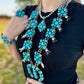 Complete Squash Blossom Set – Kingman Turquoise – Sterling Silver – Navajo Made by Wilson Dawes