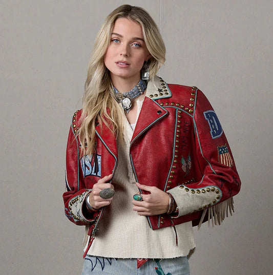 Lady Liberty Biker Jacket in Red by Double D Ranch