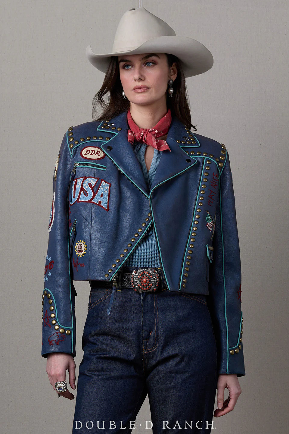 Lady Liberty Biker Jacket Indigo Blue by Double D Ranch