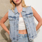 Garment Washed Rhinestone Embellished Denim Vest