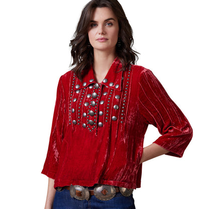 Red velvet Daughter of the Moon top with silver studs.