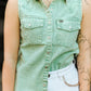 Jade Denim Mineral Wash Sleeveless Pearl Snap Top
