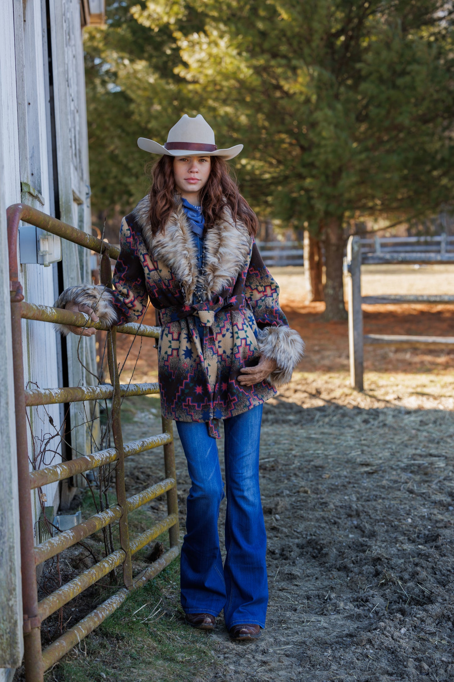 Plains Belted and Fur Jacket by Tasha Polizzi