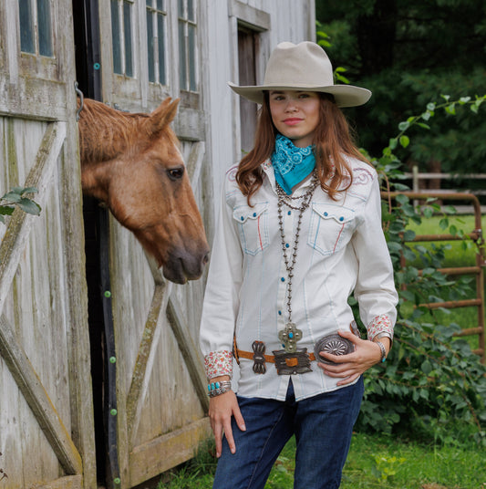Rebel shirt, woman with horse, country western style