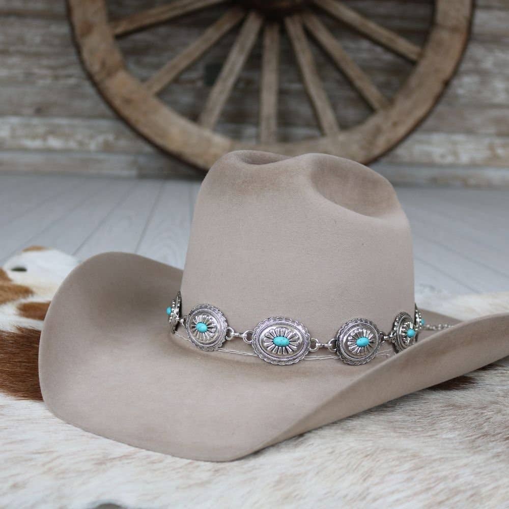 Silver Concho Hat Band with Turquoise Stone display picture 3
