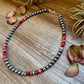 19 inch 8 mm Sterling Silver Pearls necklace with Red Spiny