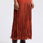 Faux Suede Fringe Maxi Skirt - Rust