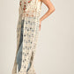 Crochet Open Front Tie Tassel Maxi Cardigan